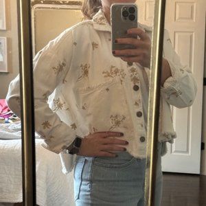 Zara - White jean embroidered Jacket - Size XS